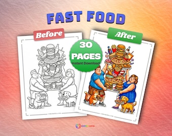 Fast Food Coloring Pages Printable PDF – 30 Junk Food, Snacks and Drinks Coloring Book for Kids & Adults