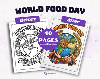 World Food Day Coloring Pages Printable – 40 Food Awareness, Farm to Table, Zero Hunger Designs for Kids & Adults, Instant Download
