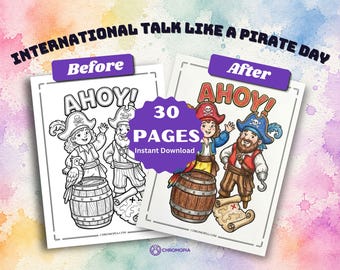 Talk Like a Pirate Day Coloring Pages Printable PDF – 30 Funny Pirate Adventure and Phrase Designs, Instant Download