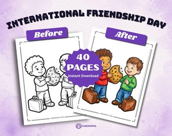 Friendship Day Coloring Pages Printable PDF, 40 Best Friend Designs for Kids & Adults, Cute BFF Activity Sheets, Instant Digital Download