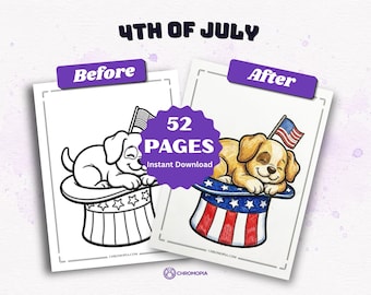 4th of July Coloring Pages Printable PDF, 52 Independence Day Designs for Kids & Adults, Patriotic USA Activities, Instant Digital Download