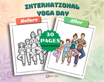 International Yoga Day Coloring Pages Printable PDF – 30 Yoga and Meditation Designs Coloring Book for Kids and Adults, Instant Download