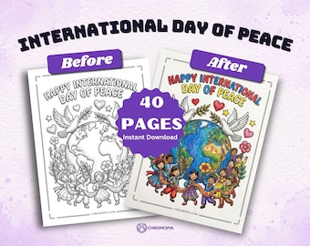 International Day of Peace Coloring Pages Printable PDF – 40 Peaceful Dove Mandala and Unity Designs, Instant Download