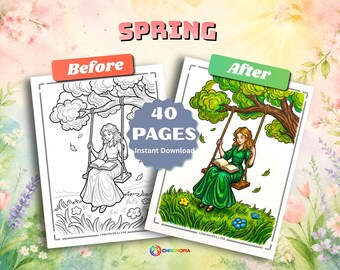 Aesthetic Spring Coloring Pages for Adults – 40 Dreamy Cozy and Romantic Designs for Women, Printable PDF Instant Download