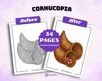 Cornucopia Coloring Pages Printable PDF | 34 Thanksgiving Harvest Designs for Kids and Adults