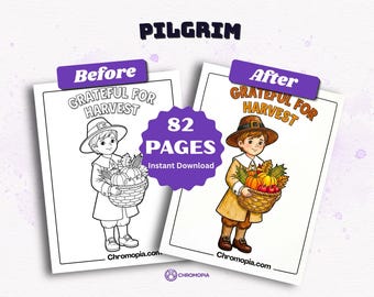 Pilgrim Coloring Pages Printable PDF | Thanksgiving Coloring Book Kids Adults | Creative Pilgrim family moments Coloring Sheets