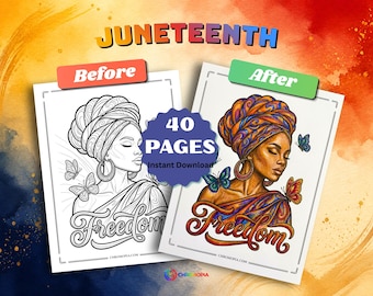Juneteenth Coloring Pages Printable PDF – 40 Freedom and Black Heritage Designs Coloring Book for Kids and Adults, Instant Download