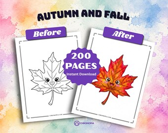 Fall Coloring Pages Printable PDF – 200 Fun Autumn Designs Coloring Book for Kids, Teens and Adults, Instant Download