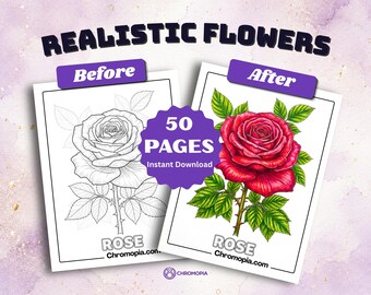 Realistic Flower Coloring Pages Printable | Botanical Flower Coloring Book Adults | Floral Coloring Sheets PDF