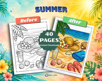 Aesthetic Summer Coloring Pages for Adults – 40 Dreamy Cozy Romantic Designs for Women, Printable PDF Instant Download