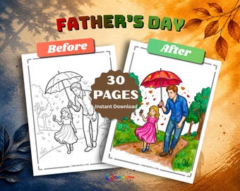 Father's Day Coloring Pages Printable PDF – 30 Heartfelt Dad and Family Designs Coloring Book for Kids and Adults, Instant Download