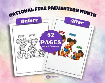 National Fire Prevention Month Coloring Pages Printable PDF – 52 Fire Safety Designs for Kids and Families, Instant Download