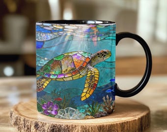 Stained Glass Sea Turtle Coffee Mug | Ocean Lover Gift