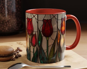 Tazza con effetto vetro colorato a forma di tulipano / Tazza da caffè floreale, arte da giardino