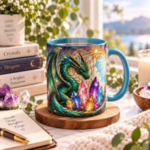 Crystal Dragon Accent Mug, Stained Glass Fantasy Coffee Cup (11 oz)