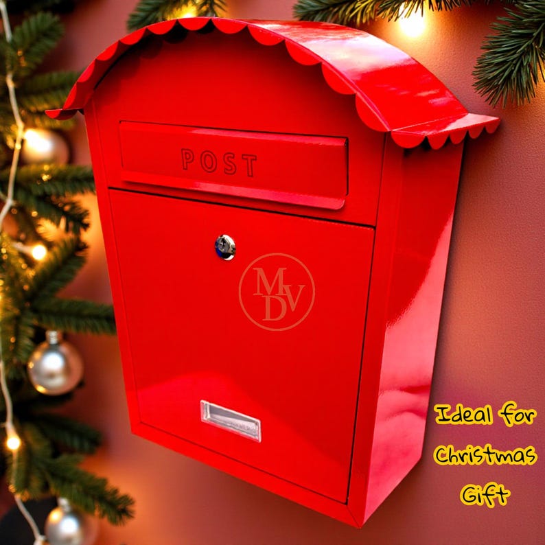Red Galvanised Steel Post Box | Lockable Wall Mounted Mailbox - Etsy UK