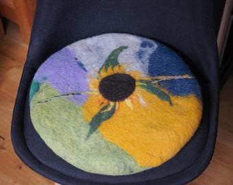 Seat cushion, seat pad, seat pad, felted sheep's wool, sunflower, colorful