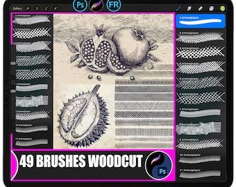 Woodcut Texture Brush Set | Procreate & Photoshop (ABR/BRUSHSET)