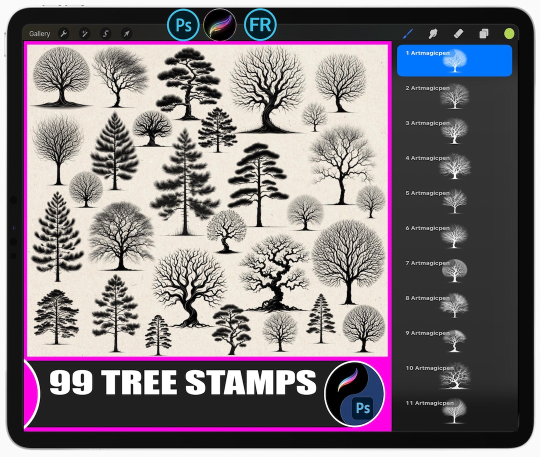 Realistic Tree Stamps Brush Set | Procreate & Photoshop - Etsy