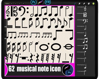 Musical Note Icon Stamps for Procreate & Photoshop | Music Theory Symbol Brushes | Classical Sheet Music Digital Illustration Assets