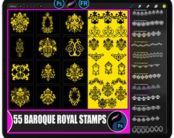 Baroque Flourish Stamps | 55 Royal Ornament Brushes (Procreate, Photoshop)