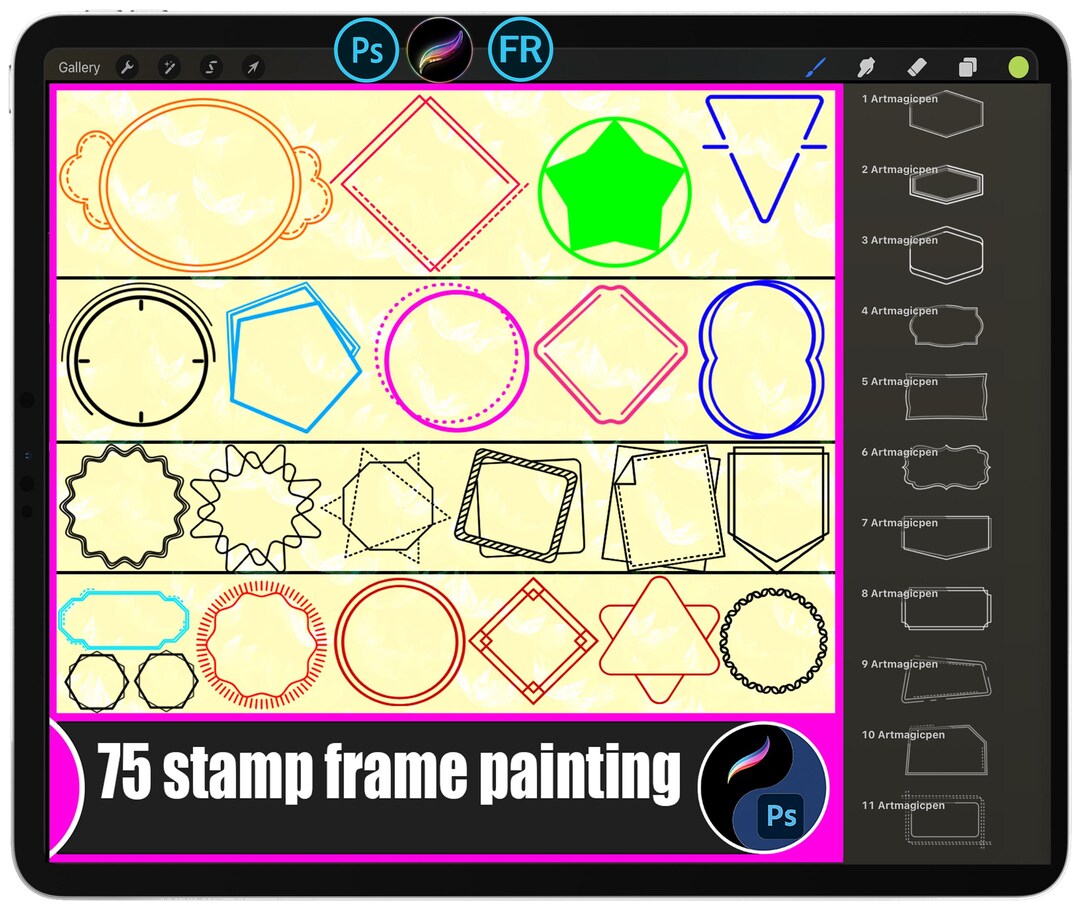 75 Frame Stamp Brushes | Geometric Outline for Procreate & Photoshop - Etsy
