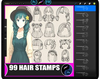 Procreate Haarstempel Pinsel-Set | Anime Manga Charakterdesigner (Photoshop ABR)