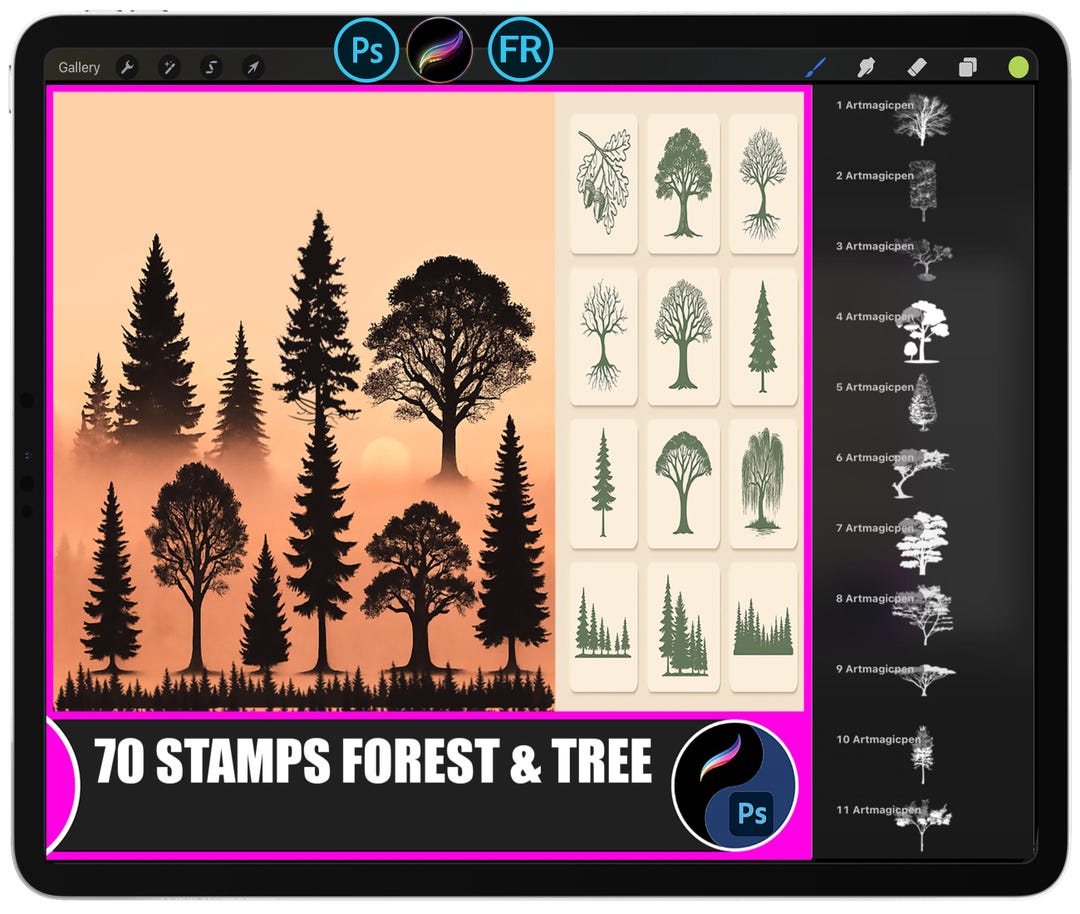 70 Forest and Tree Stamps | Procreate and Photoshop Brushes (digital ...