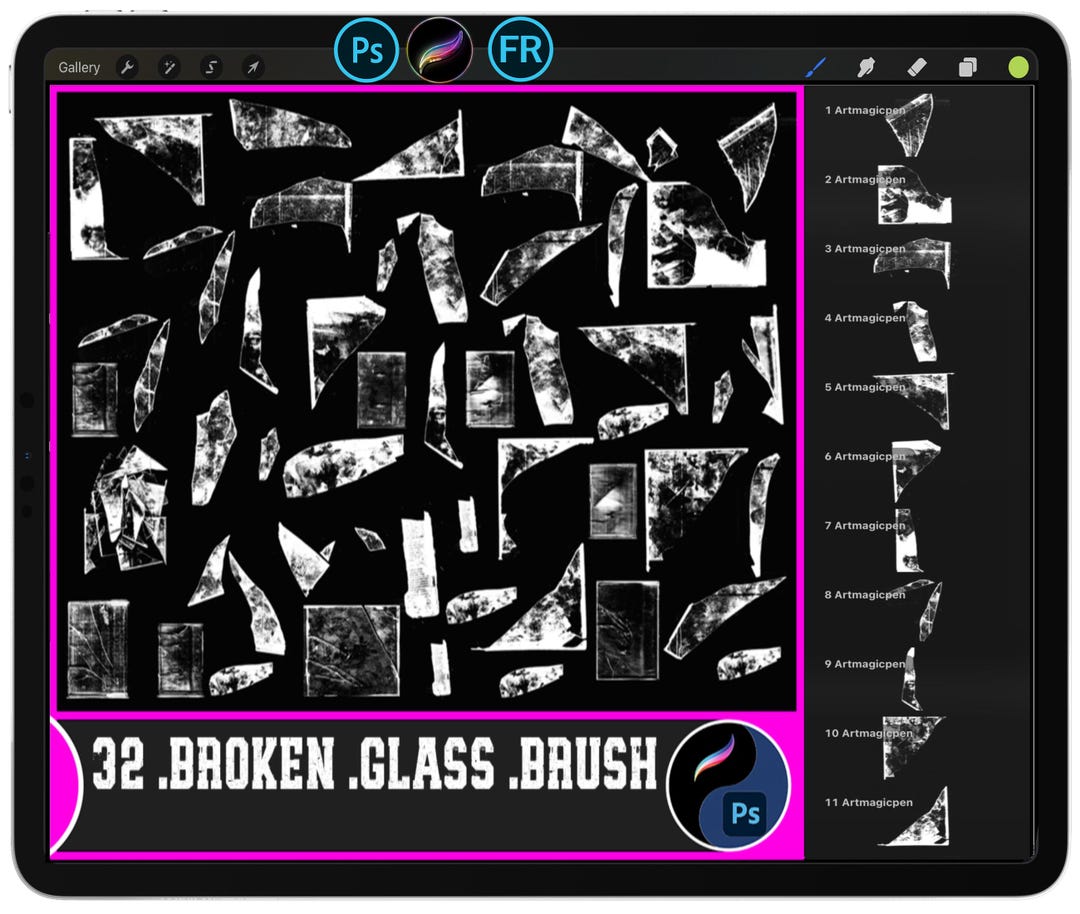Broken Glass Stamp Brushes | 32 Shattered Screen Effects (procreate ...