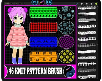 Knit Pattern Brushes | Ugly Christmas Sweater Digital Texture (Procreate, Photoshop)