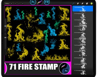 Sellos de fuego para Procreate / Pinceles de llamas VFX, efectos de humo (ABR)