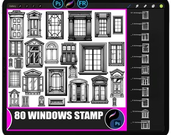 80 Architecture Window and Door Stamps | Procreate and Photoshop Brushes