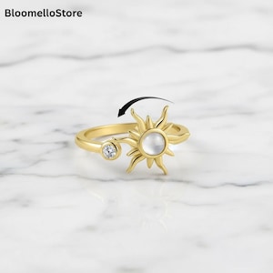 Anillo giratorio Sun Fidget Spinner, joyería ajustable de acero inoxidable para la ansiedad