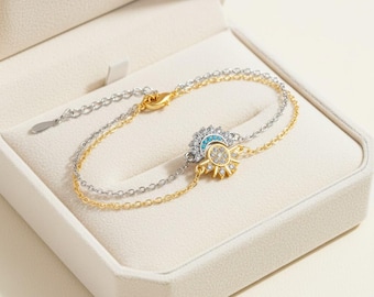 Bracciale per coppia in argento sterling con sole e luna, gioielli celesti per coppie