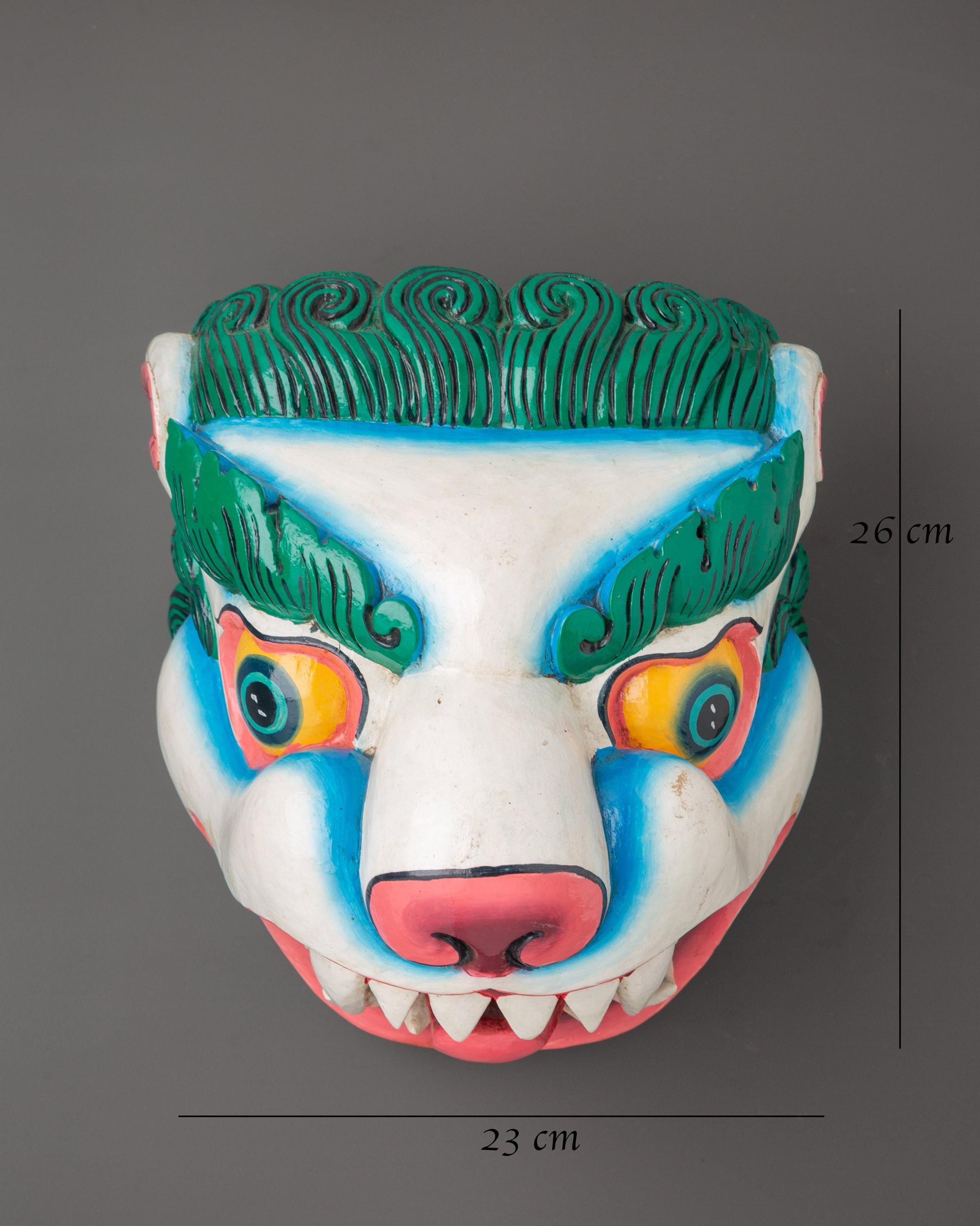 Hand-painted Foo Dog Mask | Wooden Guardian Lion Decor, Spiritual