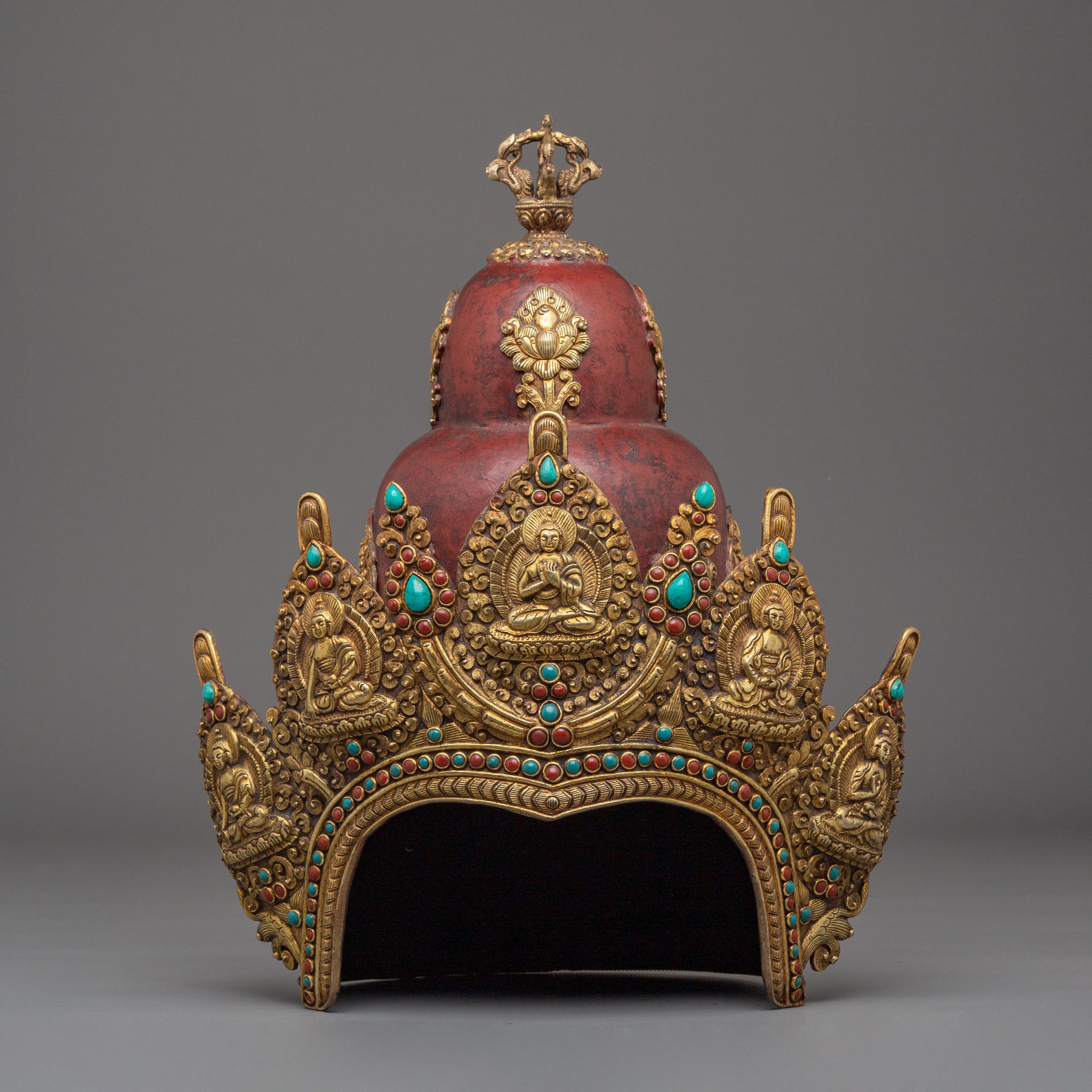 Traditional Himalayan Handcrafted Crown | Gold - Plated Tibetan