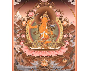 アーリヤ菩薩文殊菩薩タンカ デジタルプリント | 金剛乗仏教の版画