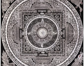 High-Quality Giclée Mantra Mandala Print | Cotton Canvas Sacred Art for Meditation | Tibetan Buddhist Wall Decor | Visual Mantra Thangka