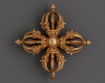 Spiritual Vishwo Vajra | Handcrafted Copper & Gold Plated Ritual Tool | Tibetan Dorje of Power and Wisdom | Vajra for Buddhist Rituals