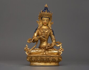 Handgjord staty av Vajrasattva | Reningsbuddha | 24k guldförgyllning och kopparkropp | Himalaya buddhistisk skulptur | Tillverkad i Nepal
