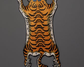 Handvävd tibetansk tigermatta | Buddhistisk ullmatta för meditation | Traditionell himalayamatta för andlig dekoration Yoga Space and Home
