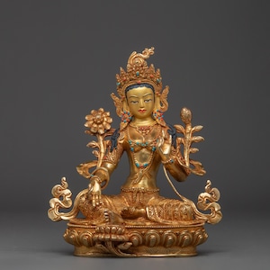 Divinità della protezione compassionevole Tara Verde / Statua buddista artigianale / Shyama Tara - Madre di tutti i Buddha / Decorazione per la casa per la protezione