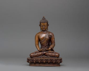 Handcrafted Copper Sculpture of Amitabha Buddha | Crafted for Meditation and Serenity | Figurine of Amida Buddha Statue for Dharma Decor
