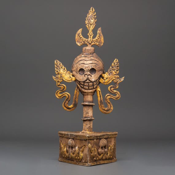 Tibetan Skull Ritual Decor | Copper Skull Art for Tantric Ceremony