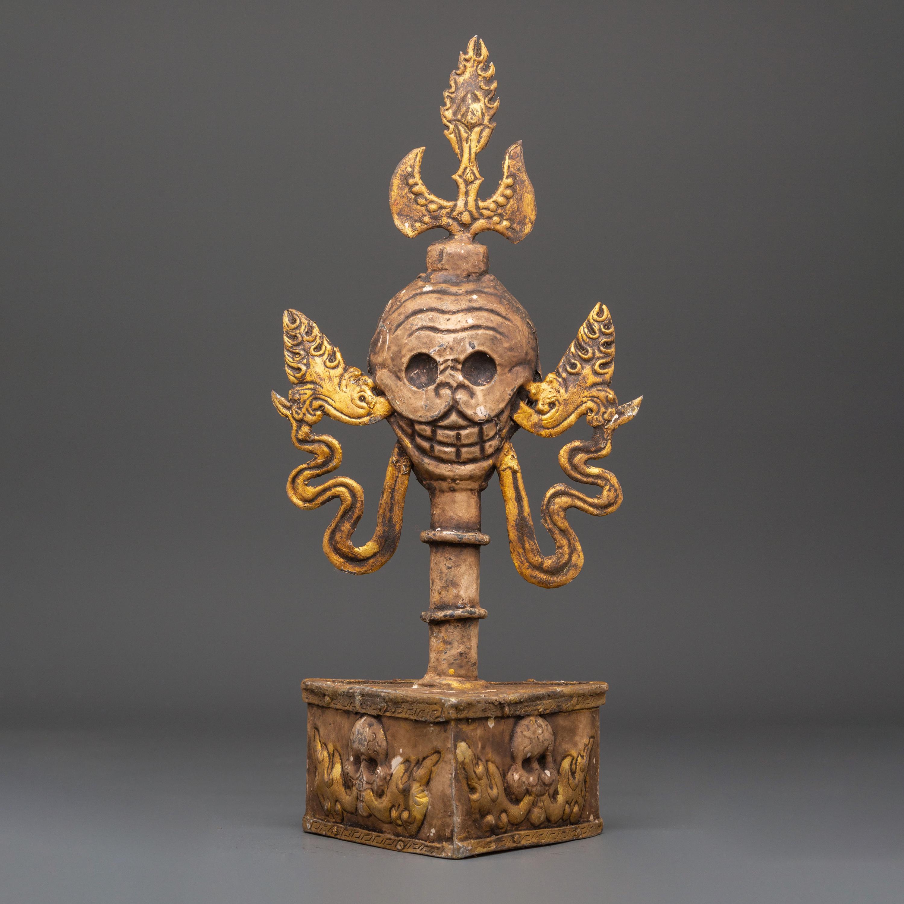 Tibetan Skull Ritual Decor | Copper Skull Art for Tantric Ceremony