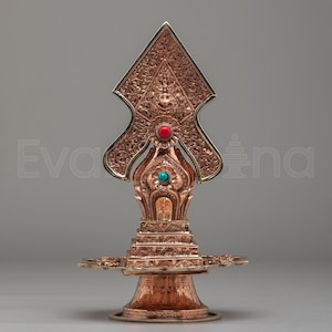 Traditionelles Ritual Torma Gefäß | Kupfertopf mit Edelsteinen | Tibetisches Opfer-Werkzeug mit Türkis & Koralle für Zeremonien und Altar-Dekor