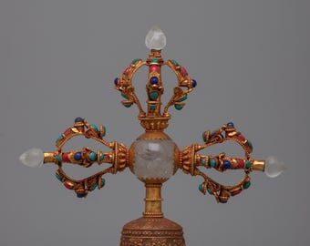 Double-Vajra Handled Bell | Tibetan Ritual Instrument Symbolizing Spiritual Union and Clarity |  Vajra | Spiritual Protection and Meditation