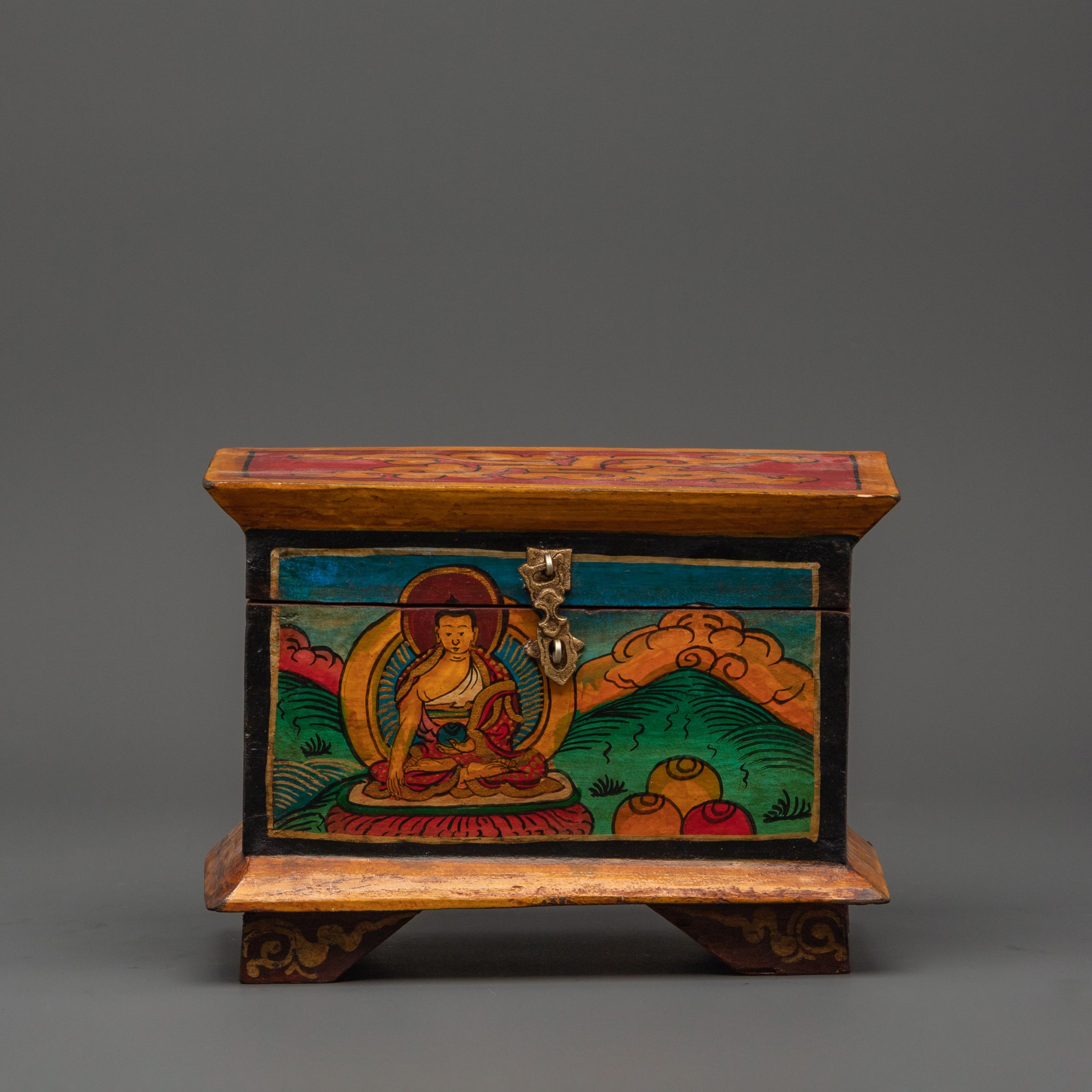 Tibetan Wooden Buddha Box | Perfect for Ritual Use | Handcrafted