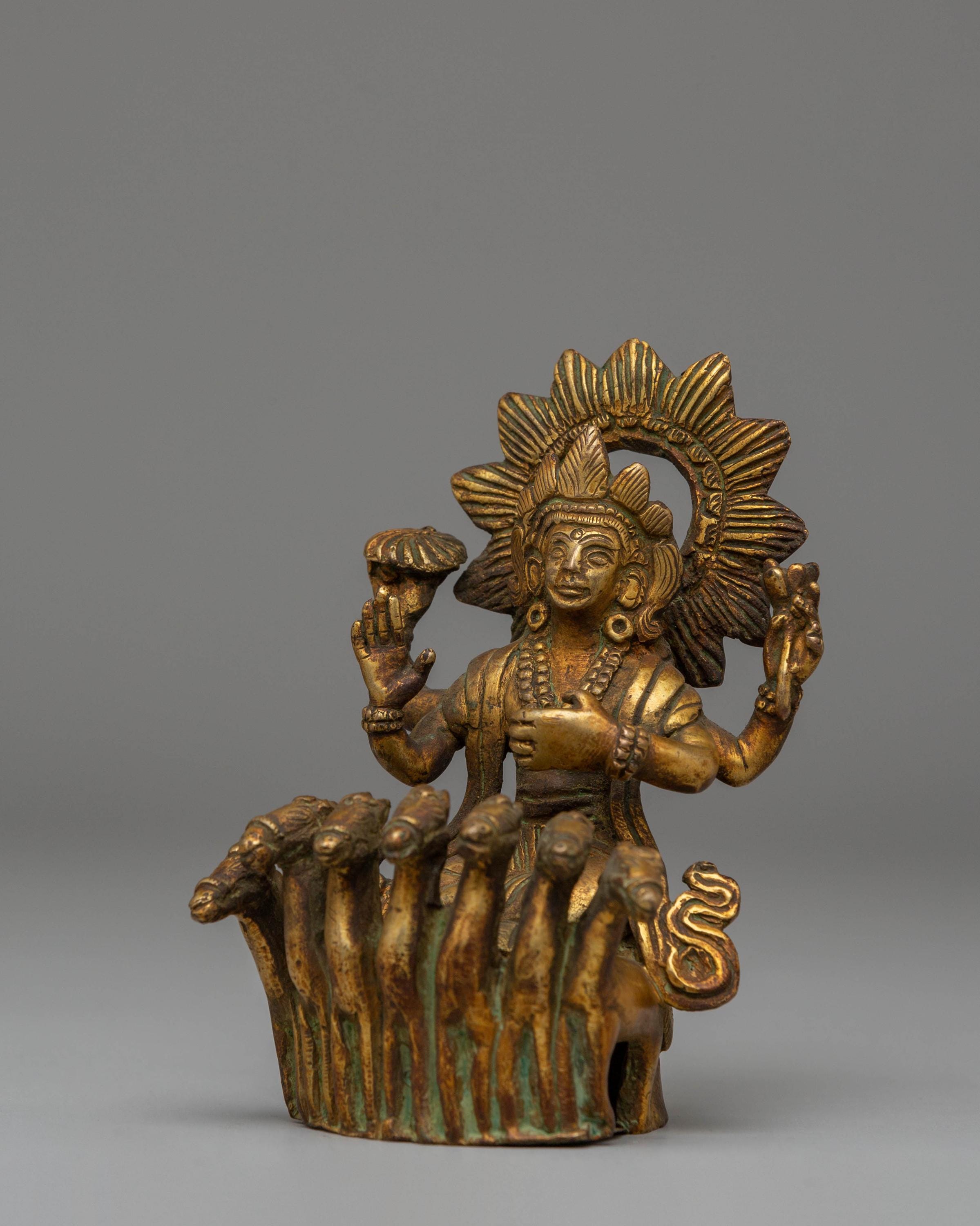 Statue of Surya | Gold Plated Copper Sun God Figurine for