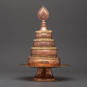 Copper Mandala Offering Set with Brass Accents: Tibetan Ritual Decor